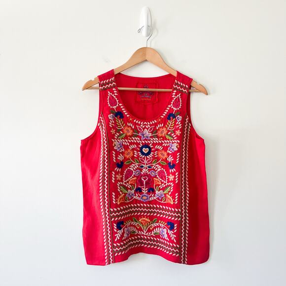Johnny Was LA Red Floral Embroidered Josephine Linen Sleeveless Tank Top, Small - Picture 1 of 8